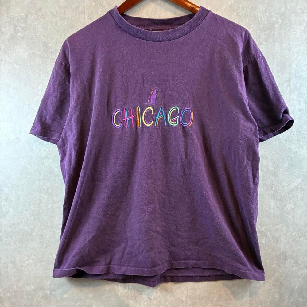 Oneita Men's Purple and Burgundy T-shirt